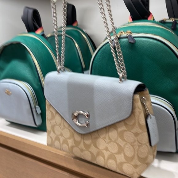 Coach Tammie Shoulder Bag In Signature Canvas Light Khaki / Light Teal - Picture 6 of 16